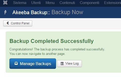 akeeba backup successful
